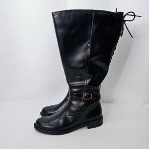David Tate Women's Black Faux Leather Wide Calf Riding Boots Size 9.5M
